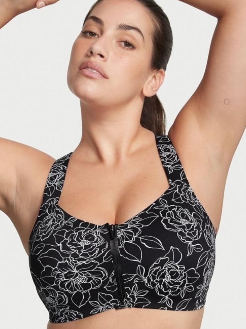 Victoria's Secret 36DDD Knockout Front Close Sports Bra VSX Black Floral